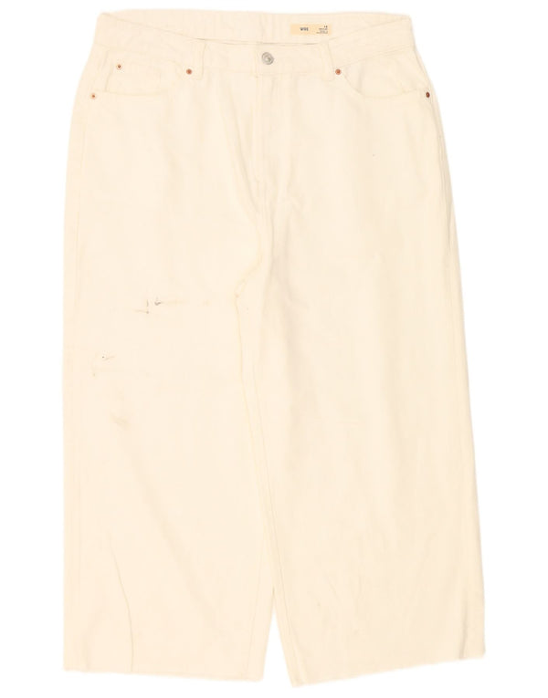 Calça jeans feminina Marks & Spencer com perna larga cortada UK 16 grande W36 L24 branco