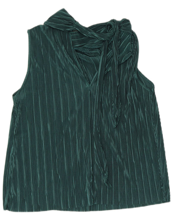 Blusa feminina sem mangas Zara Top UK 14 poliéster listrado verde grande