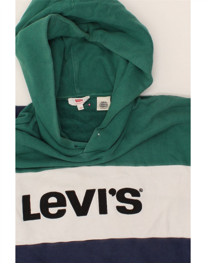 LEVI'S Womens Crop Graphic Hoodie Jumper UK 6 XS Multicoloured Colourblock Vintage Levi's and Second-Hand Levi's from Messina Hembry 