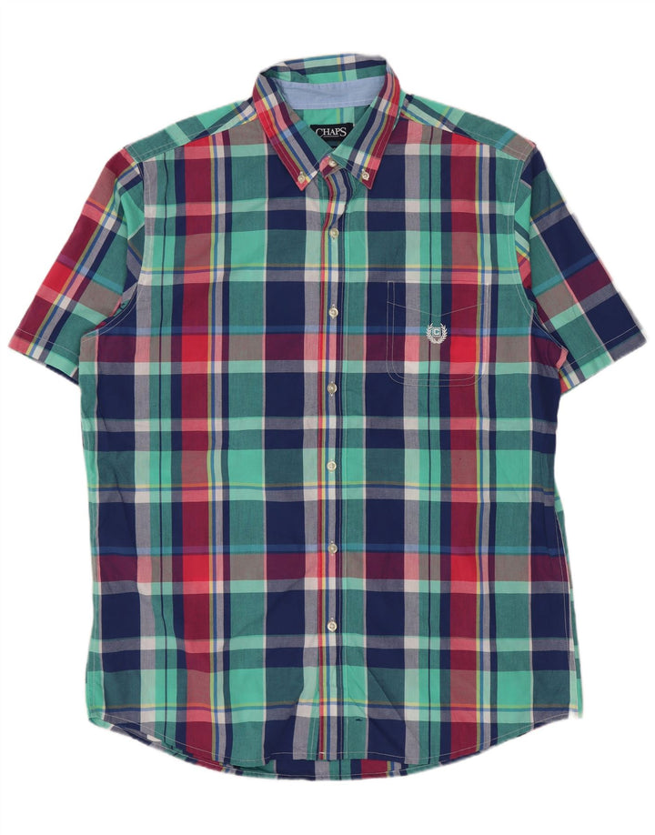 Camisa masculina de manga curta Chaps Easy Care grande algodão xadrez multicolorido