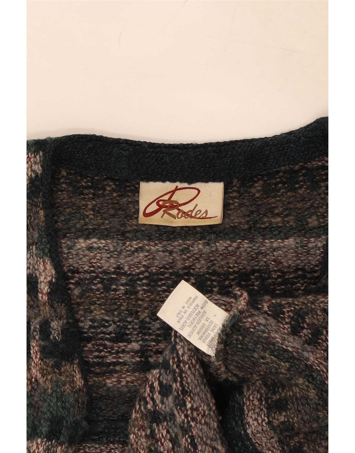 Suéter cardigã masculino sem mangas Rodes médio multicolorido Fair Isle Wool