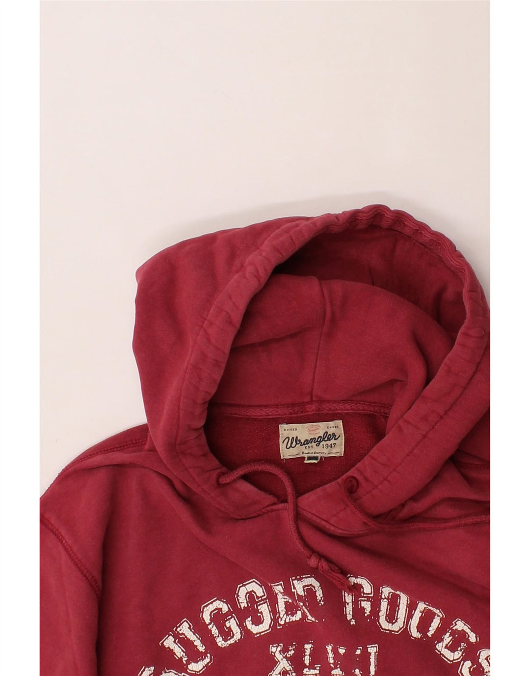 WRANGLER Mens Graphic Hoodie Jumper XL Burgundy Cotton Vintage Wrangler and Second-Hand Wrangler from Messina Hembry 