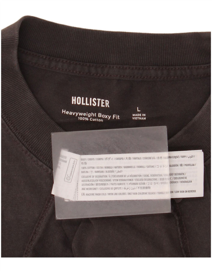 Hollister Camiseta masculina gráfica grande algodão cinza