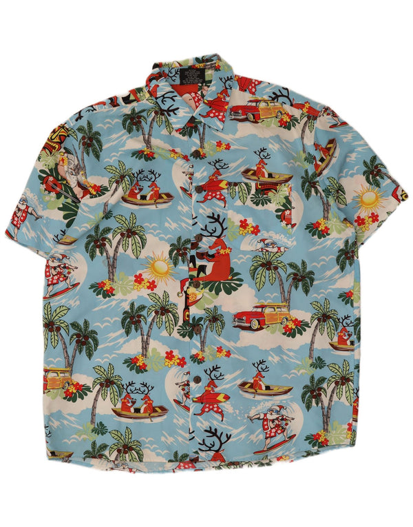 Camisa masculina havaiana de manga curta Lowes poliéster azul grande