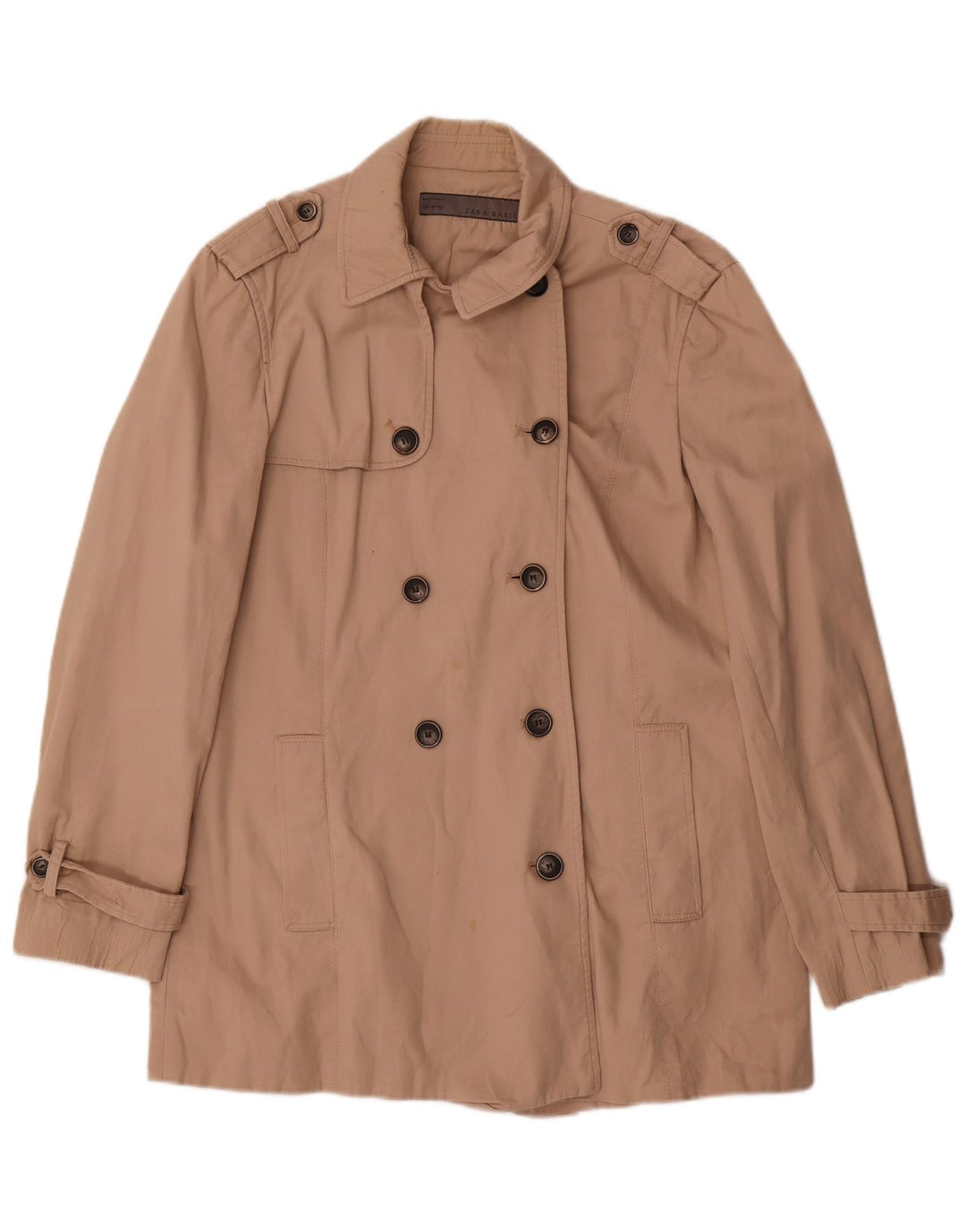 Zara Womens Trench Coat UK 16 Grande Algodão Bege