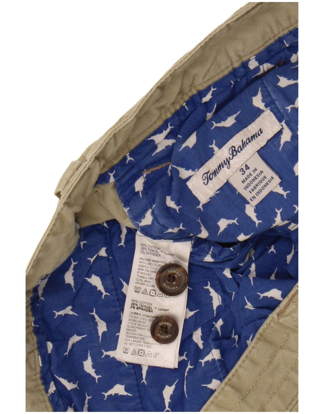 Shorts cargo masculino TOMMY BAHAMA W34 grande algodão cáqui