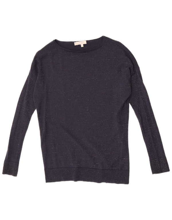 Hobbs Suéter feminino oversized com gola canoa Reino Unido 6 XS risca de giz azul marinho