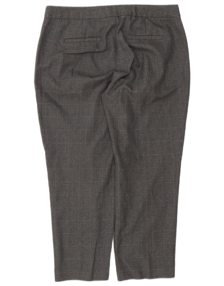 Calças cortadas femininas Marks & Spencer UK 14 grandes W34 L25 xadrez cinza