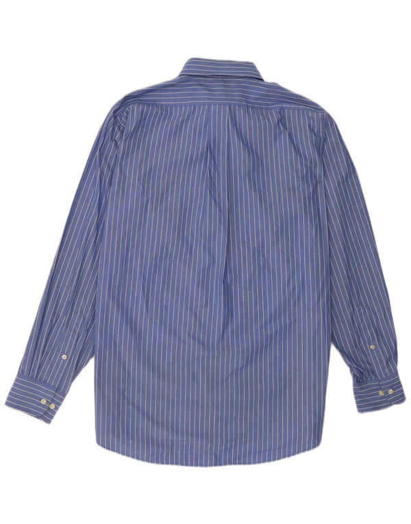 Camisa masculina Chaps tamanho 15 1/2 algodão listrado azul médio