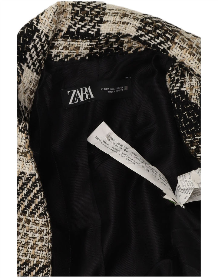 Sobretudo aberto feminino Zara UK 6 XS preto xadrez acetato