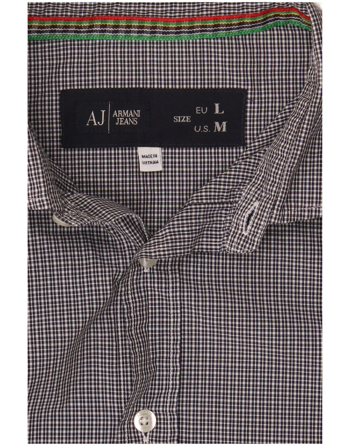 Camisa Slim Masculina Armani Jeans Grande Azul Marinho Gingham
