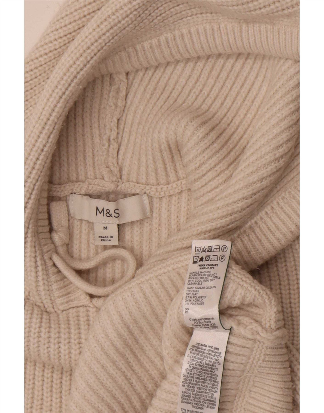 Suéter feminino com capuz Marks & Spencer Reino Unido 14 poliéster bege médio