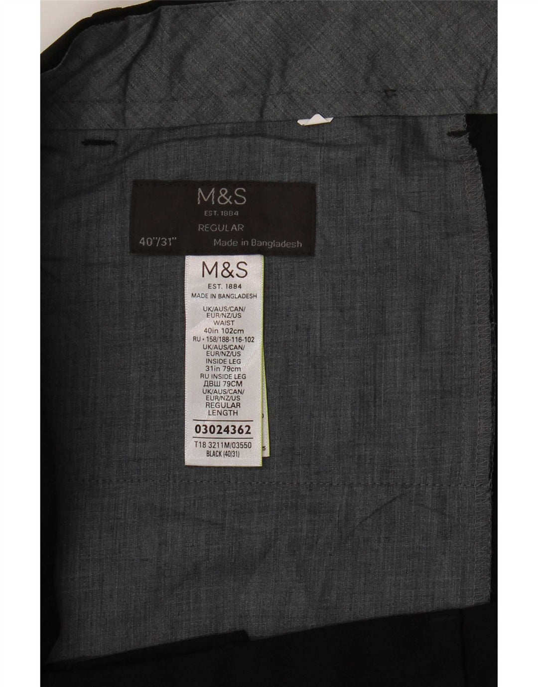 Calça masculina de ajuste regular Marks & Spencer W40 L31 poliéster preto