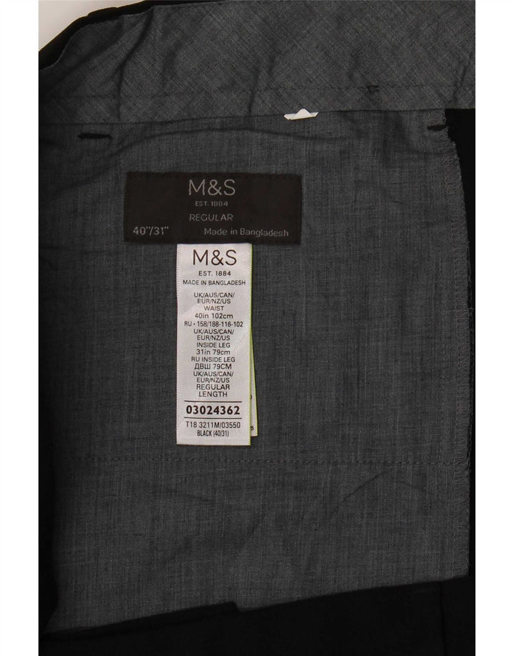 Calça masculina de ajuste regular Marks & Spencer W40 L31 poliéster preto