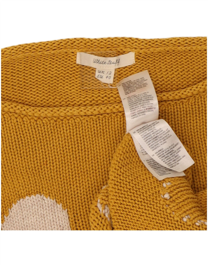 WHITE STUFF Suéter feminino com gola canoa Reino Unido 12 médio amarelo geométrico