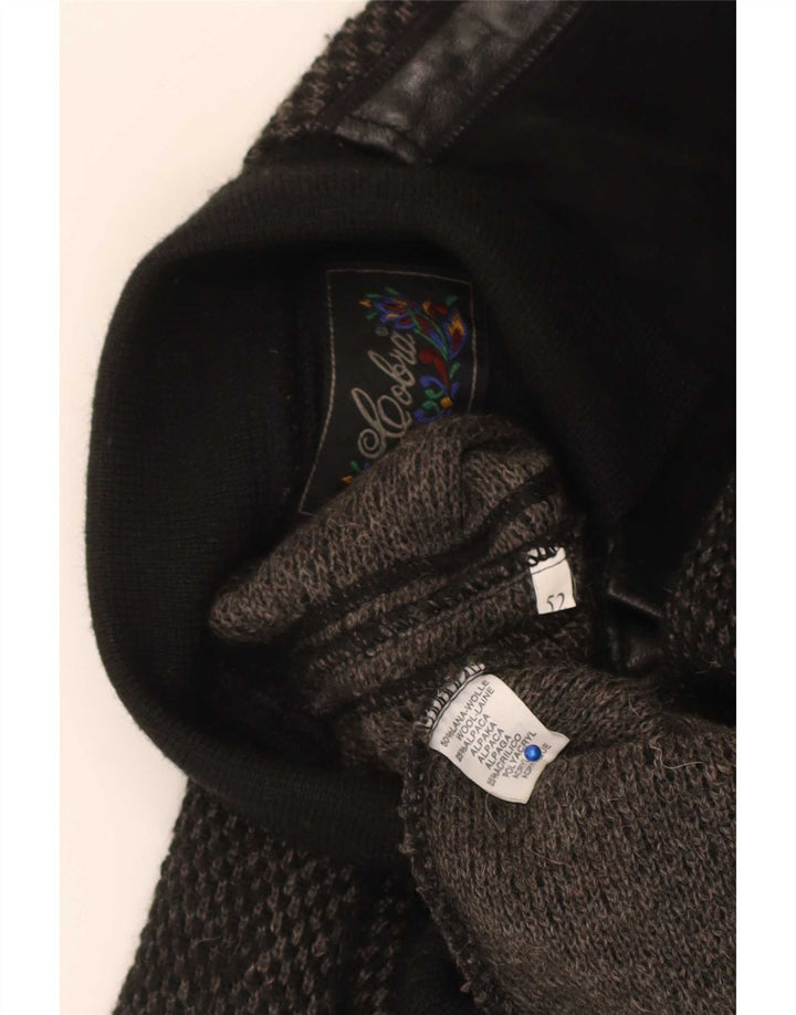 Suéter masculino Cobra com gola polo IT 52 grande preto argyle/lã diamante