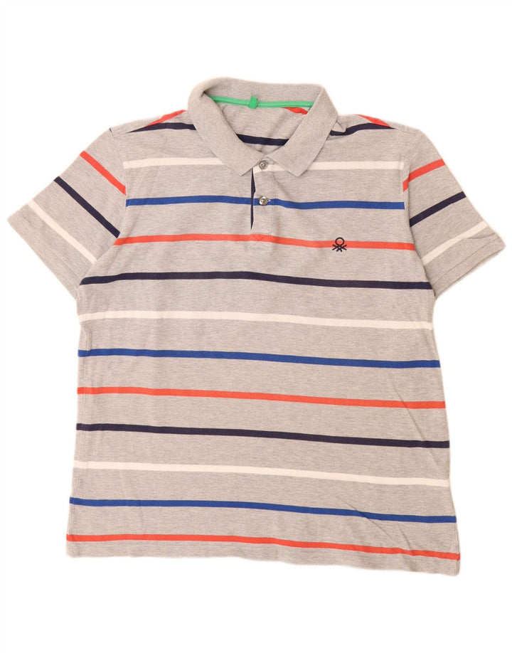 Camisa polo masculina Benetton XL algodão listrado cinza