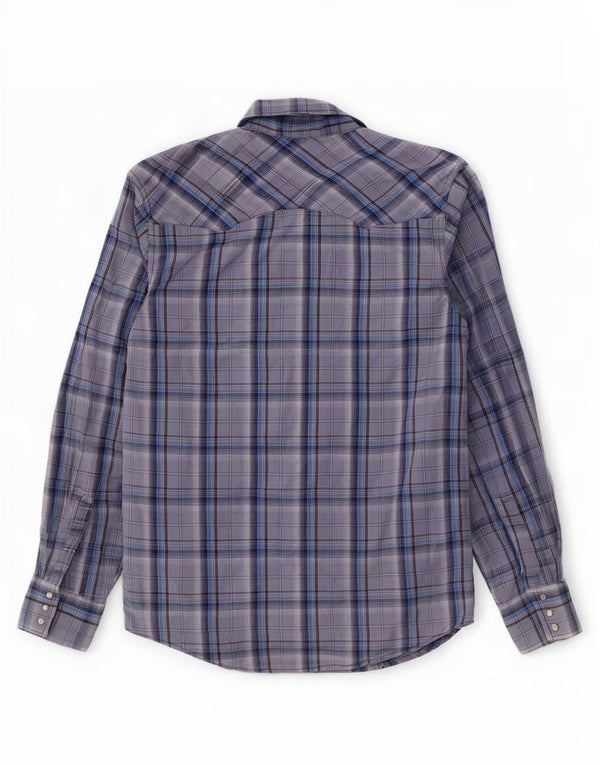 Camisa masculina Wrangler de algodão xadrez azul médio