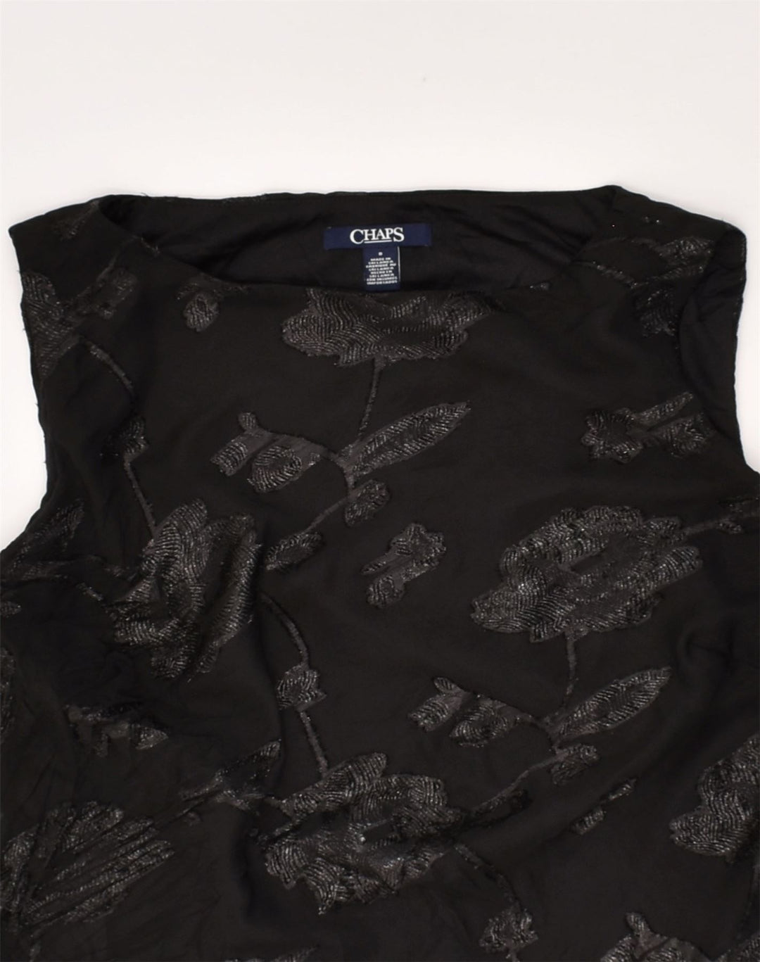Vestido feminino CHAPS A-Line UK 10 pequeno poliéster floral preto
