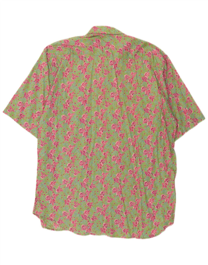 Camisa masculina vintage de manga curta algodão floral verde médio
