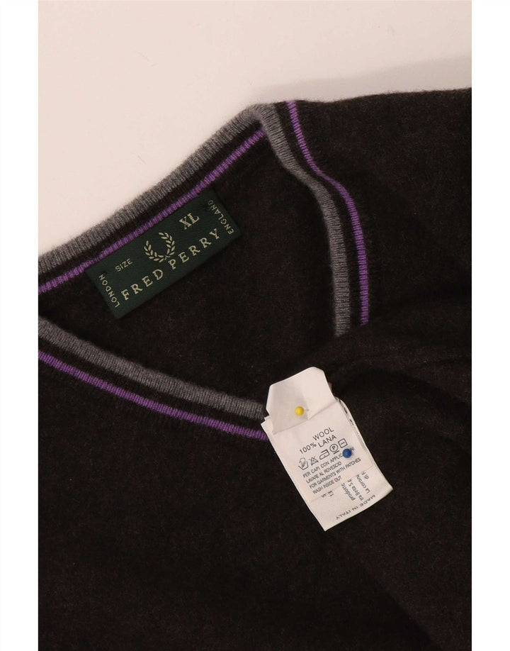 Fred Perry Suéter masculino com decote em V XL lã preta