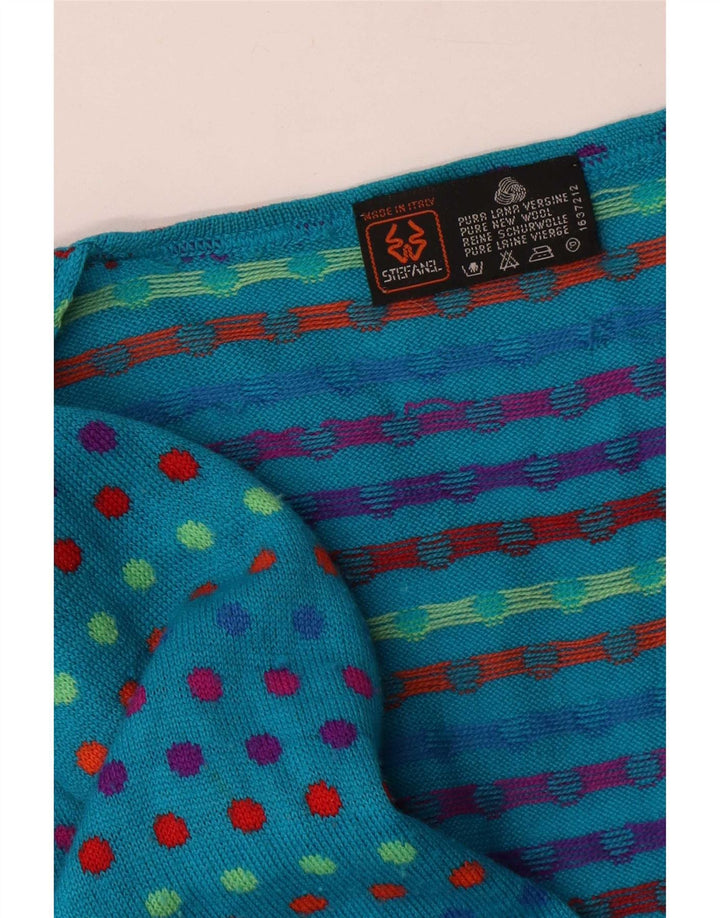 Suéter cardigã feminino Stefanel com gravata frontal Reino Unido 16 grande lã azul de bolinhas