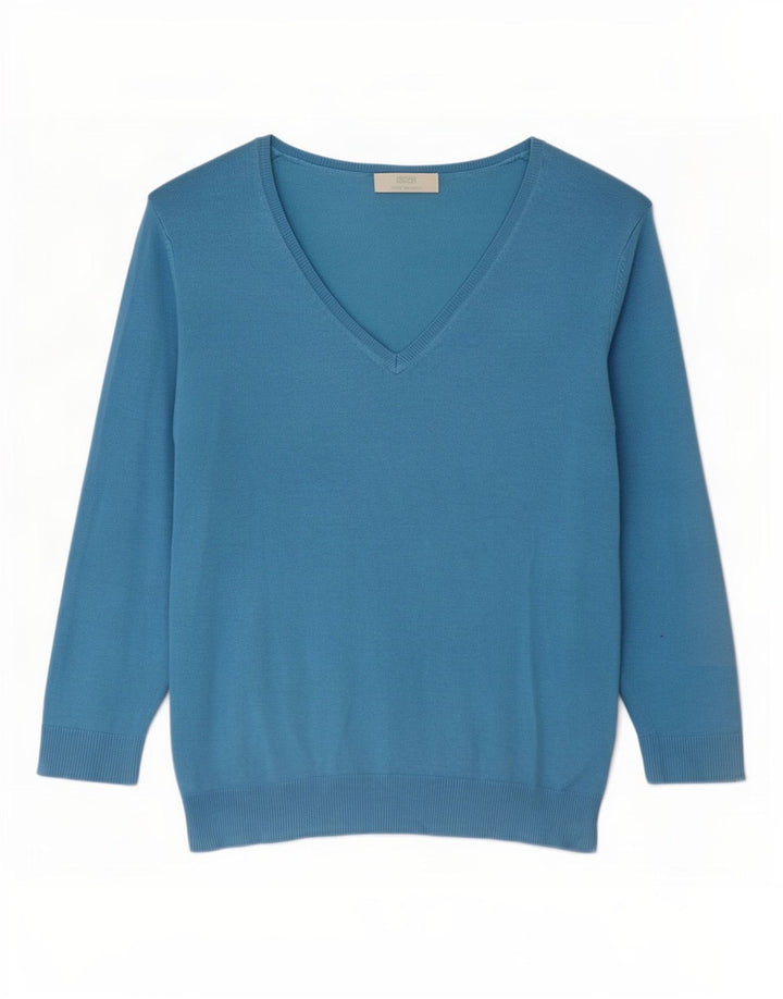 Suéter feminino Marks & Spencer grande com decote em V Reino Unido 12 azul médio