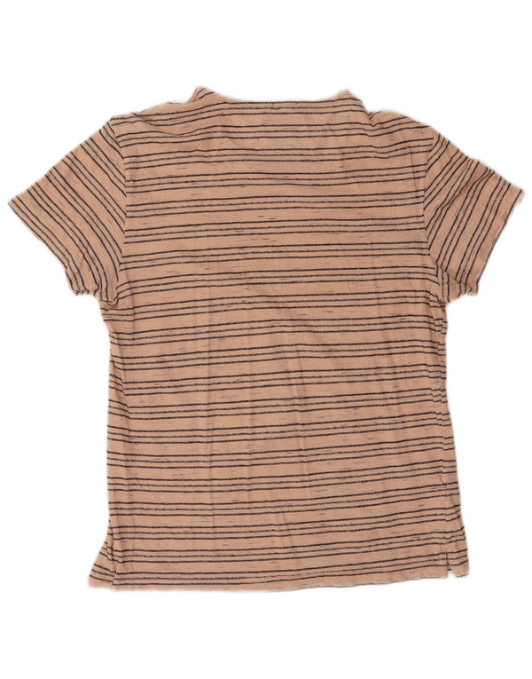 Camiseta feminina slim Americanino UK 12 algodão listrado rosa médio