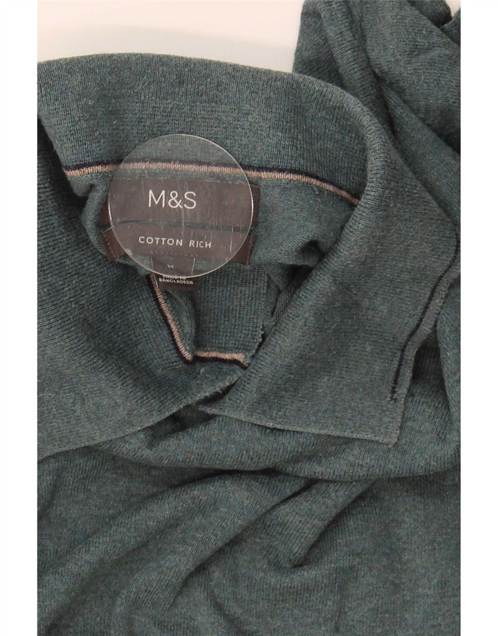 Suéter masculino Marks & Spencer com gola polo e algodão verde médio