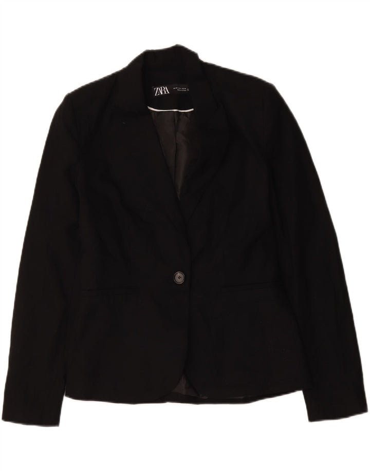 Jaqueta blazer feminina Zara com 1 botão Reino Unido 36 poliéster preto pequeno