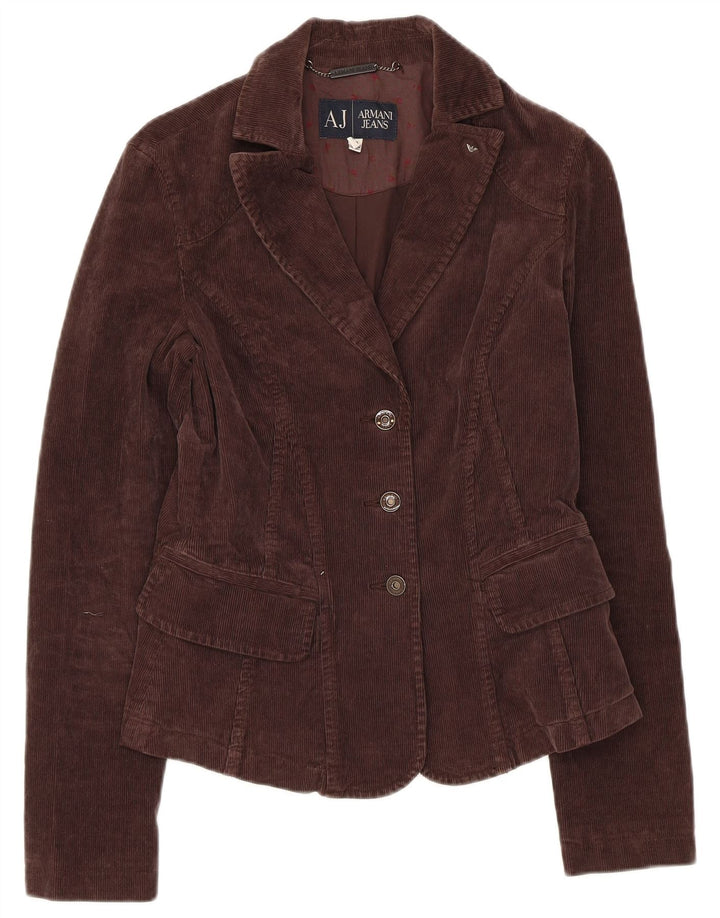 Armani Jeans Jaqueta blazer feminina de veludo com 3 botões UE 40 marrom médio