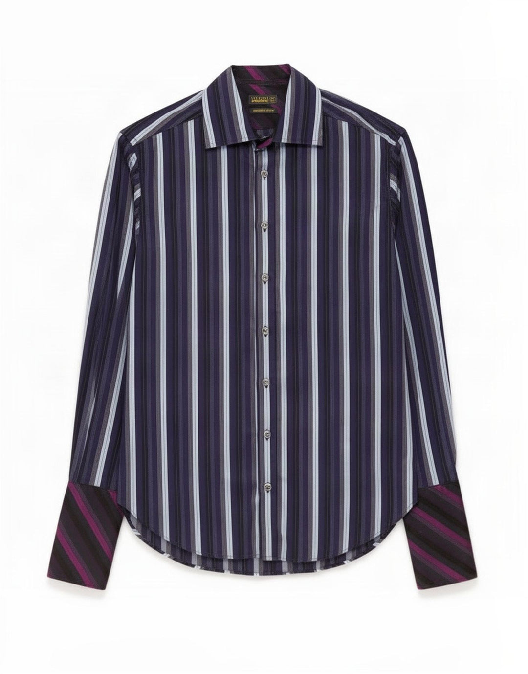 Camisa formal masculina Ted Baker tamanho 38 15 algodão listrado azul marinho médio