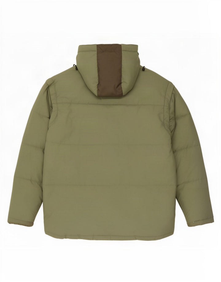 Jaqueta acolchoada com capuz masculino Fila UK 40 grande poliéster colorblock verde