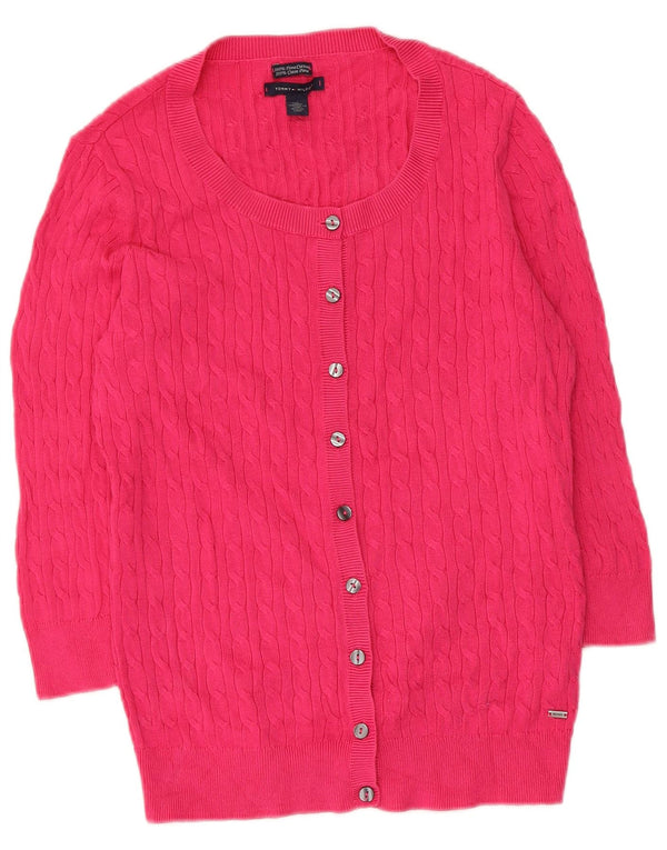 Suéter cardigã feminino Tommy Hilfiger manga 3/4 Reino Unido 12 algodão rosa médio