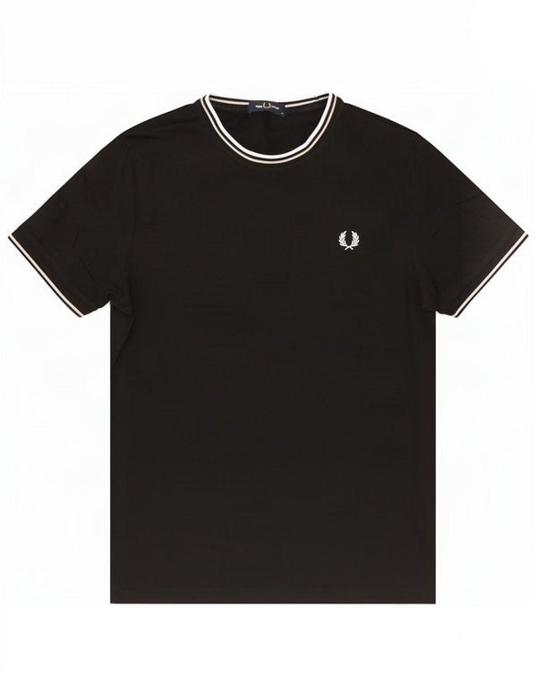 Camiseta masculina Fred Perry de algodão preto médio