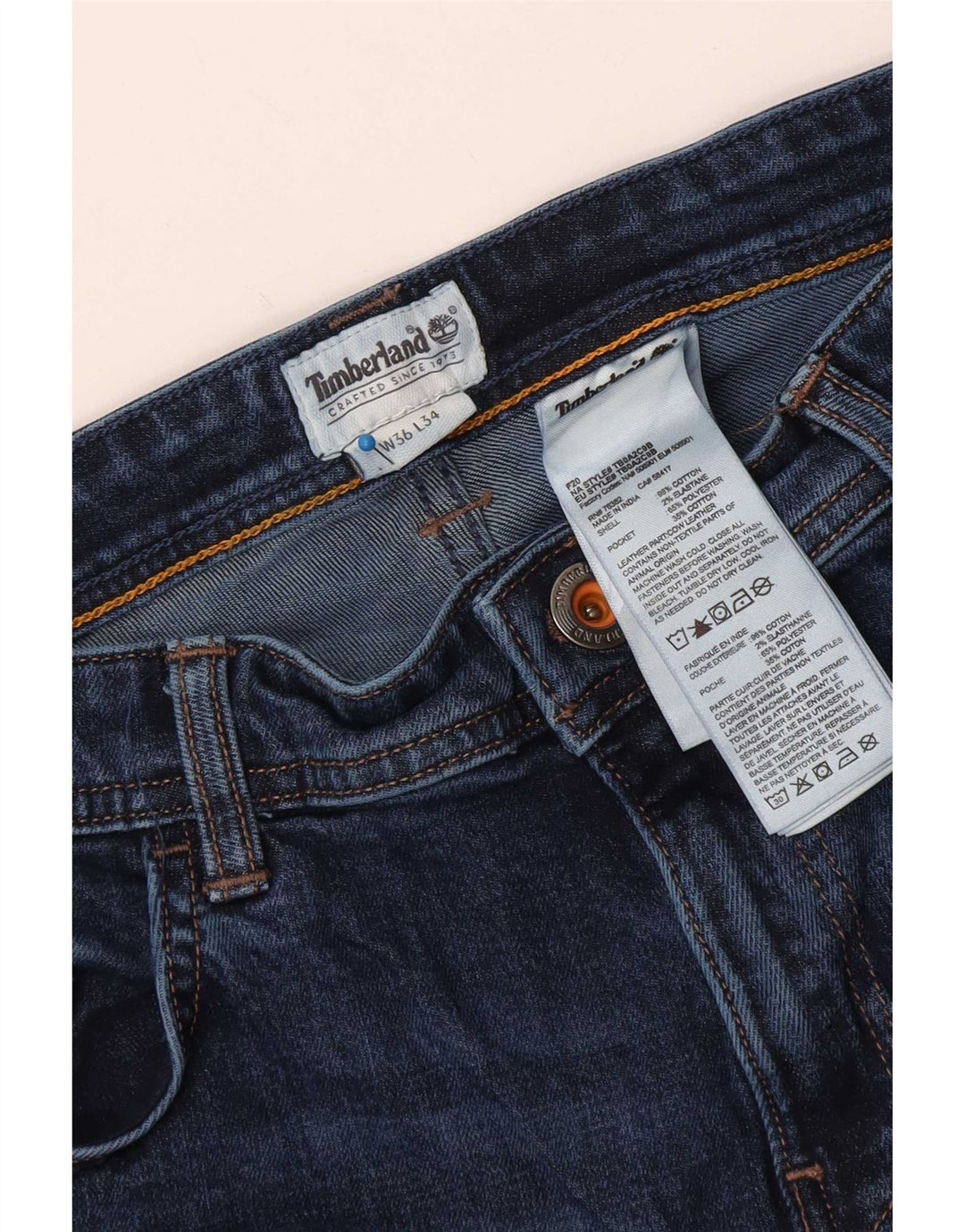 Calça jeans reta masculina Timberland W36 L34 algodão azul marinho