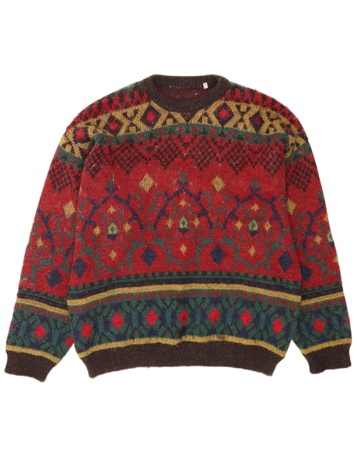 Suéter masculino vintage com gola canoa grande lã geométrica vermelha