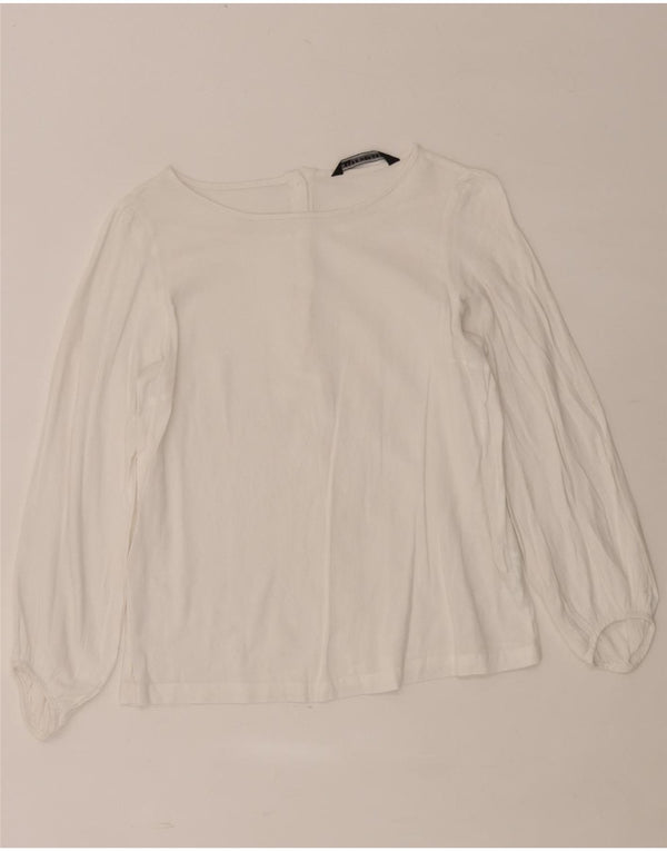 Zara blusa feminina manga comprida top UK 6 XS viscose branca
