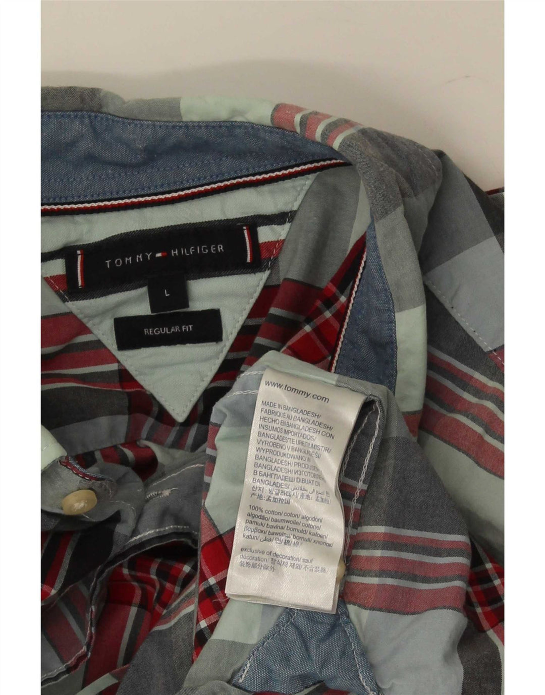 Camisa masculina Tommy Hilfiger Regular Fit grande algodão xadrez multicolorido