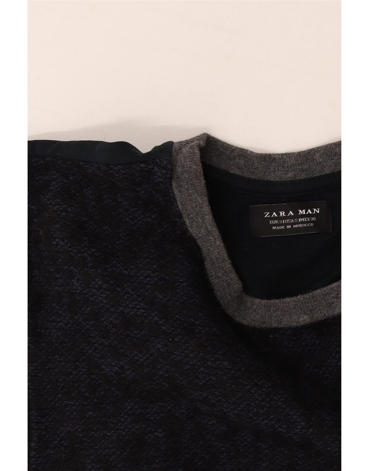 Zara Suéter masculino com gola redonda pequeno bloco colorido azul marinho