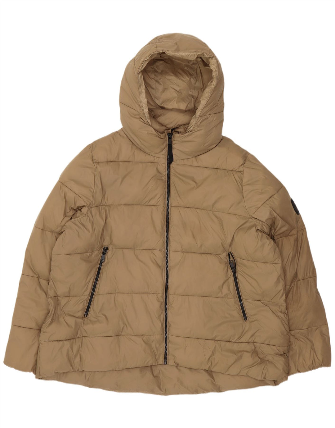 Jaqueta acolchoada com capuz feminino Zara UK 20 2XL poliéster bege