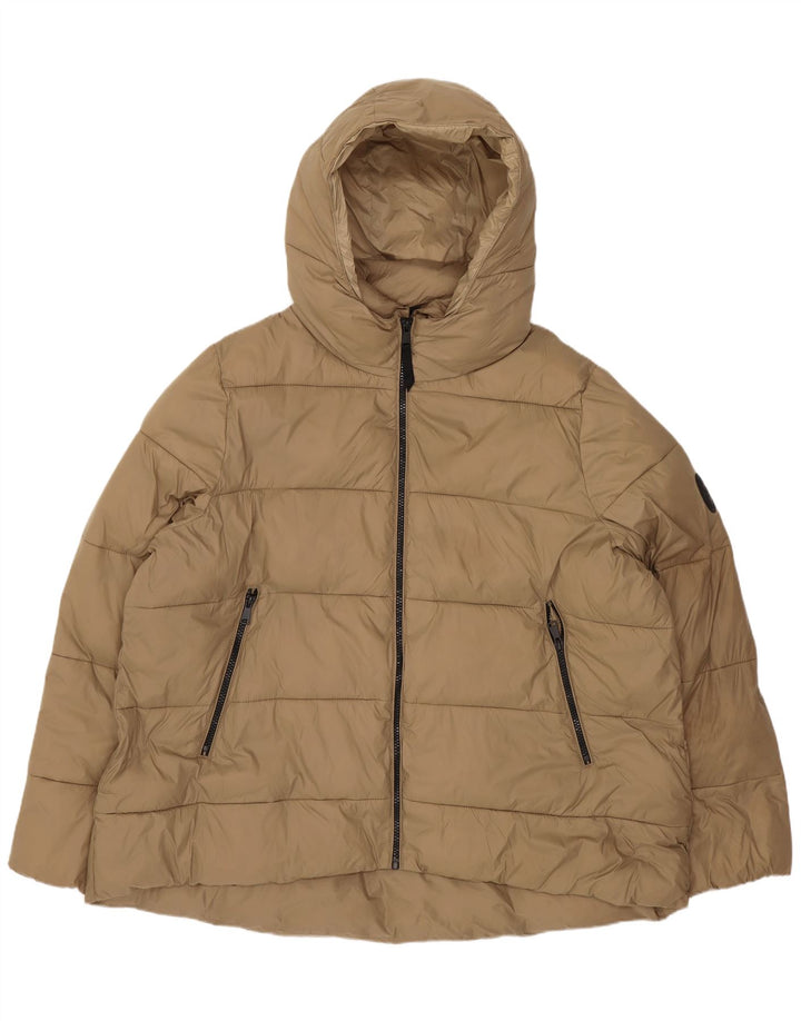 Jaqueta acolchoada com capuz feminino Zara UK 20 2XL poliéster bege
