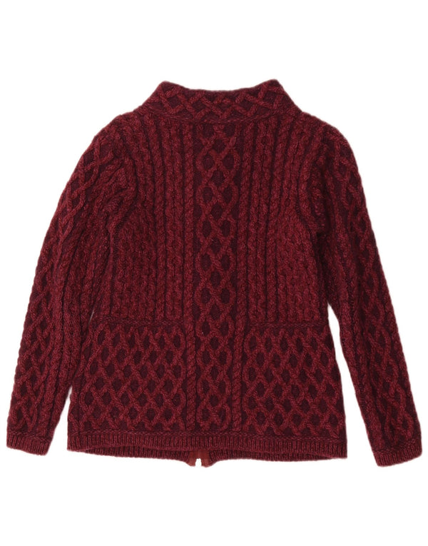 Suéter cardigã feminino Aran Crafts Reino Unido 8 pequeno clássico de lã Merino Borgonha