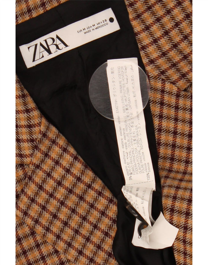 Jaqueta blazer feminina de 2 botões ZARA Reino Unido 14 viscose xadrez marrom médio