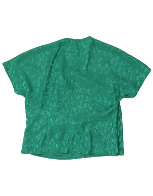 Blusa feminina vintage top UK 22 2XL poliéster manchado verde