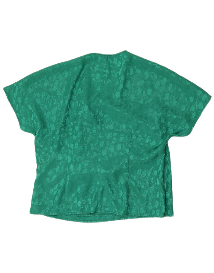 Blusa feminina vintage top UK 22 2XL poliéster manchado verde
