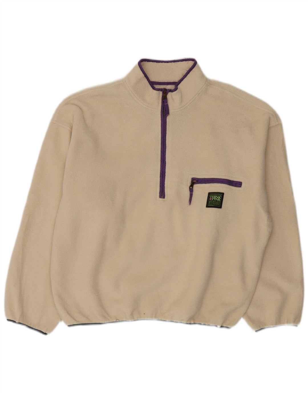 Suéter de lã feminino Think Pink com gola grande e zíper Reino Unido 14 médio off white