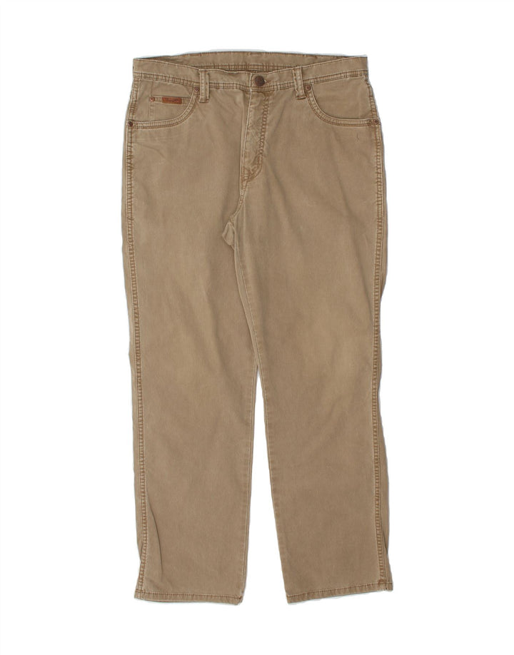 WRANGLER Mens Texas Stretch Straight Casual Trousers W35 L30 Brown Cotton Vintage Wrangler and Second-Hand Wrangler from Messina Hembry 