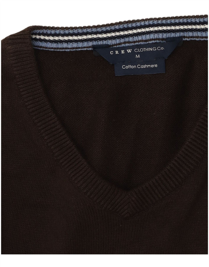 Crew Clothing Suéter masculino com decote em V, algodão marrom médio