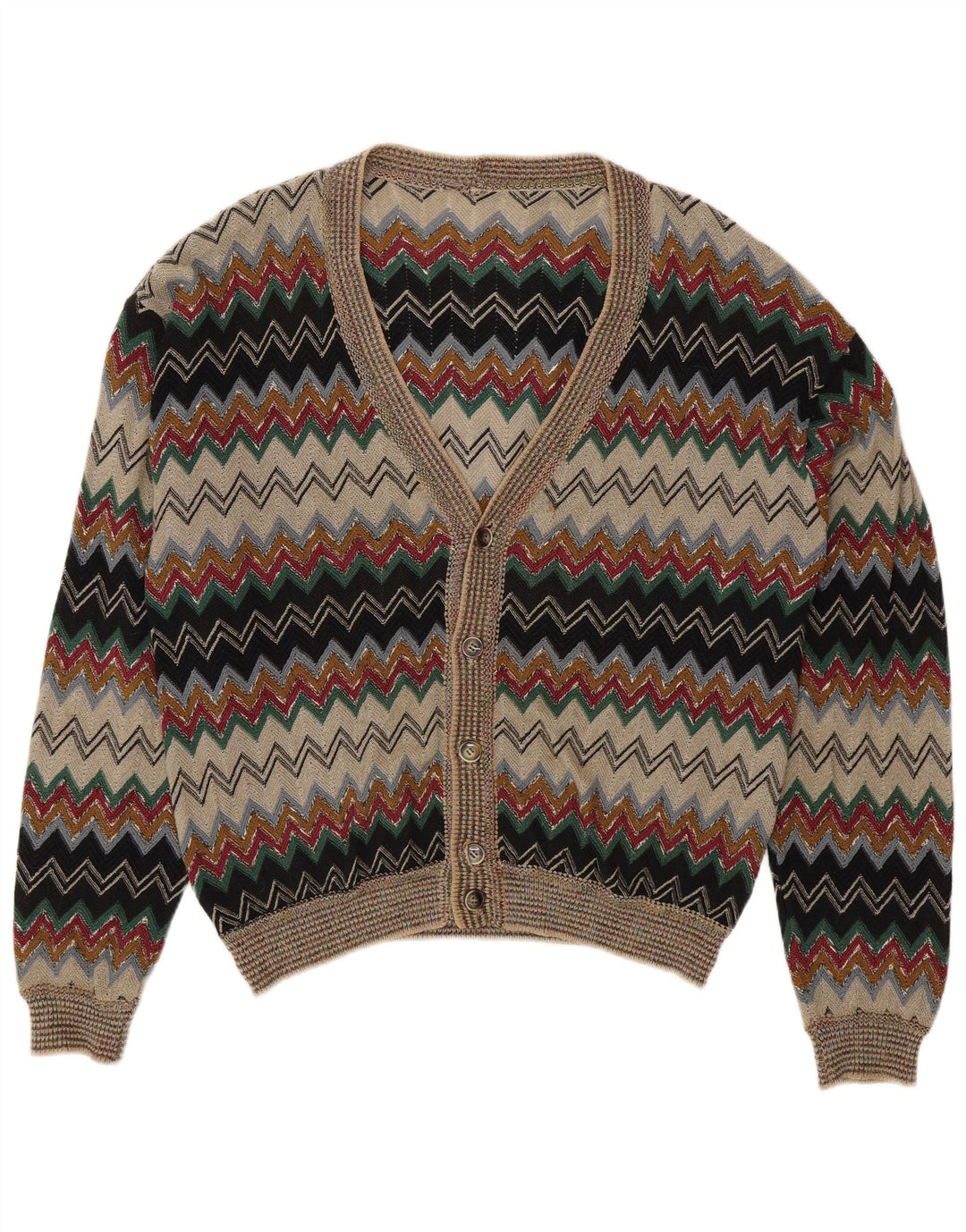 Suéter Cardigan Masculino Vintage IT 50 Médio Multicolorido Chevron Linho